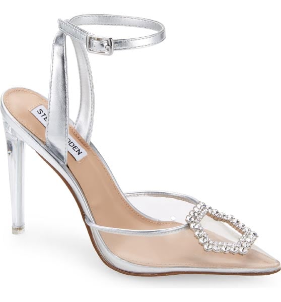 Steve Madden Amory Ankle Strap Pump Clear heels with rhinestones