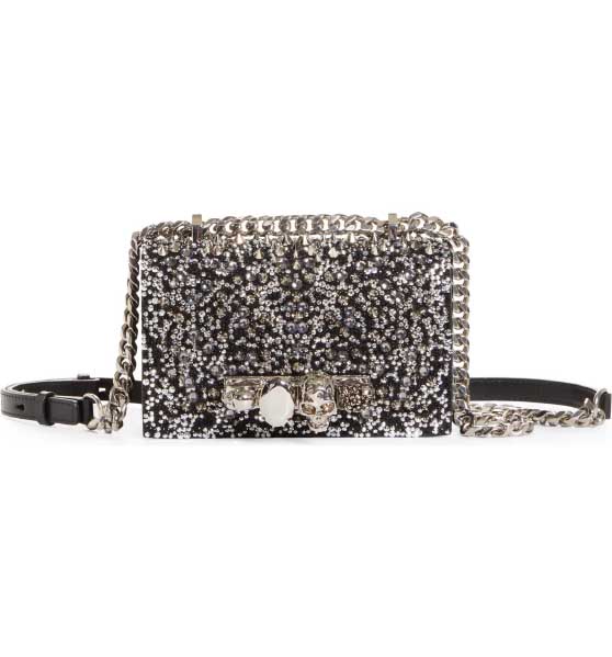 Alexander McQueen Crystal Embellished Knuckle Ring Crossbody Bag Black best designer embellished bags