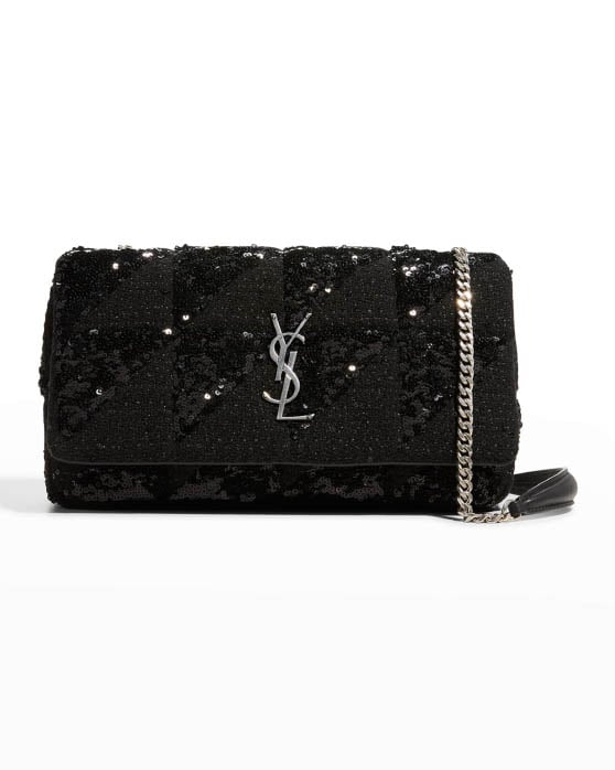 Saint Laurent Jamie Medium Sequin Wool Shoulder Bag 1000 Nero Black best embellished handbags