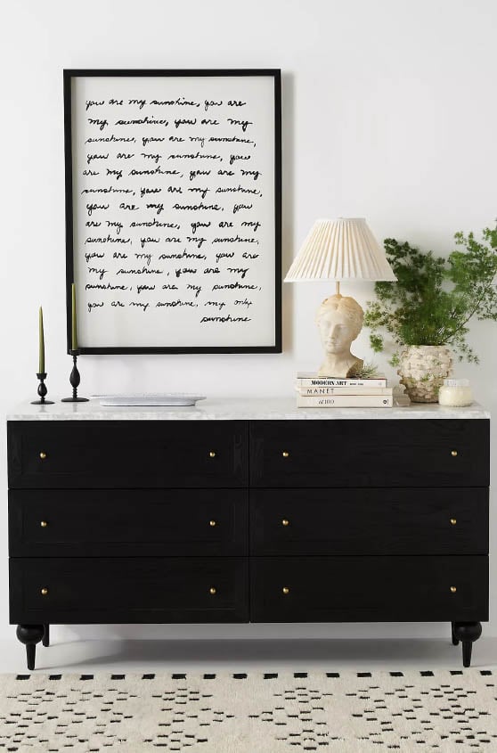 Anthropologie Fern Six-Drawer Dresser Marble Top Black Gold dressers