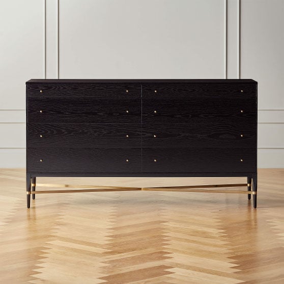 CB2 CONNOISSEUR BLACK WIDE DRESSER MODEL 1006 Black brass gold dressers midcentury modern