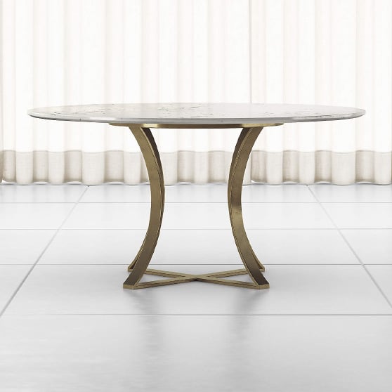 Crate&Barrel Damen 60" White Marble Top Dining Table Iron Base Brass best round marble dining tables