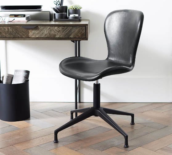 Pottery Barn Burke Leather Swivel Desk Chair Black modern leather desk chairs home office furniture
