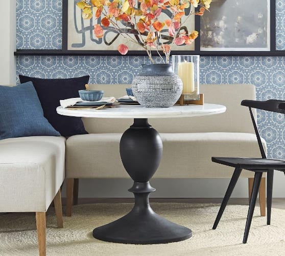 Pottery Barn Chapman Round Marble Pedestal Dining Table white small round marble dining tables
