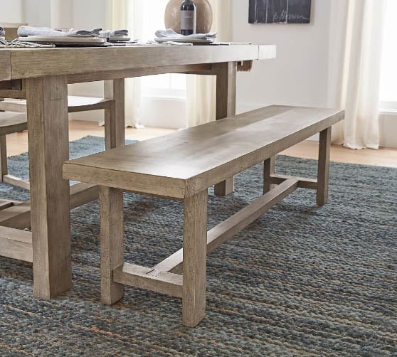 Pottery Barn Reed Dining Bench Warm Rustic Gray best dining benches