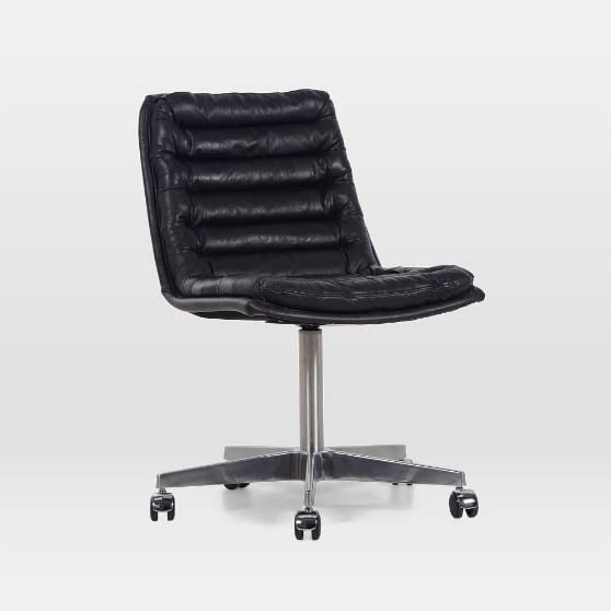 West Elm Leather Upholstered Swivel Desk Chair - Black best modern leather desk chairs
