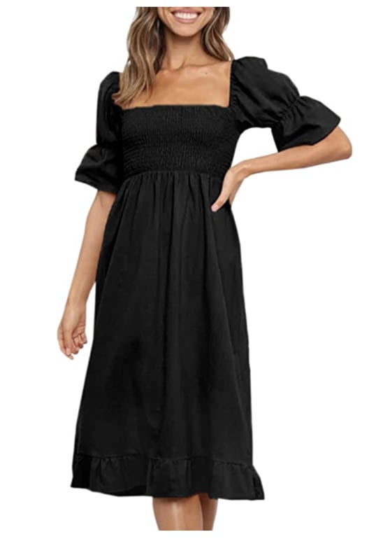 Angashion Puff Sleeve smocked Dress best smocked midi dresses