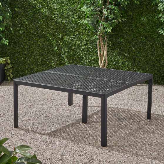 Astoria Grand Rosalynn Metal 8 - Person Dining Table Antique Matte Black best outdoor metal dining tables