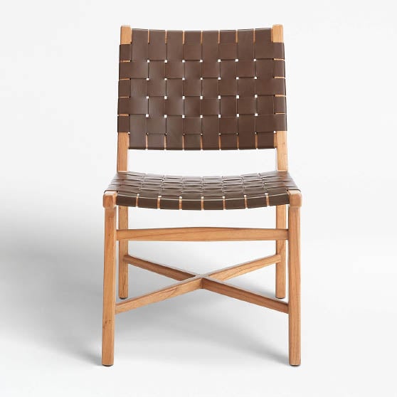 Crate&Barrel Taj Brown Woven Leather Dining Chair Tan best woven leather dining chairs