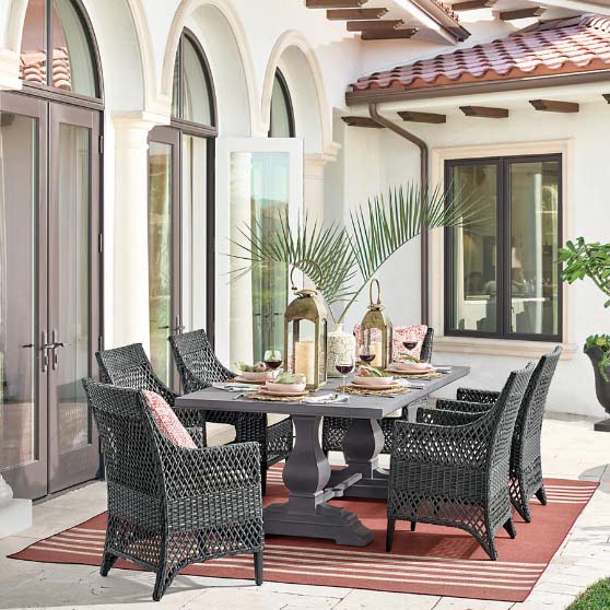Frontgate Aluminum Farmhouse Rectangular Dining Table Stone Blue outdoor metal dining tables