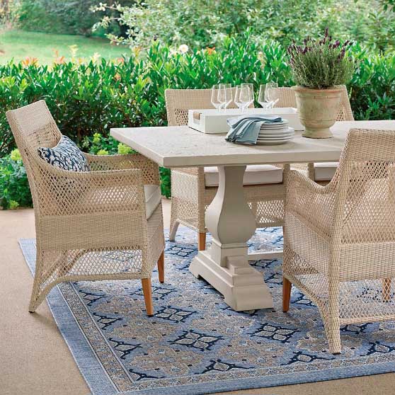 Frontgate Aluminum Farmhouse Rectangular Dining Table Taupe best metal outdoor dining tables