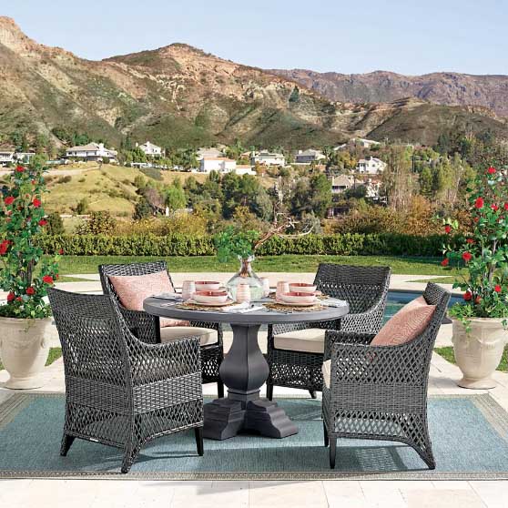 Frontgate Aluminum Farmhouse Round Dining Table best outdoor metal dining tables