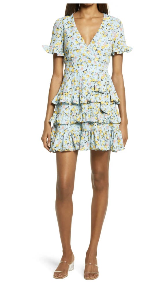Lulus Caught My Eye Floral Tiered Ruffle Minidress Light Blue Floral best floral print mini dresses
