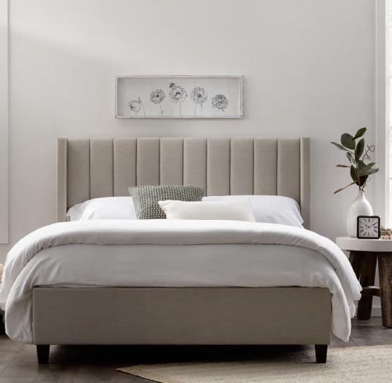 Mercury Row Flemings Upholstered Low Profile Platform Bed Oat best upholstered wingback bed channel tufted