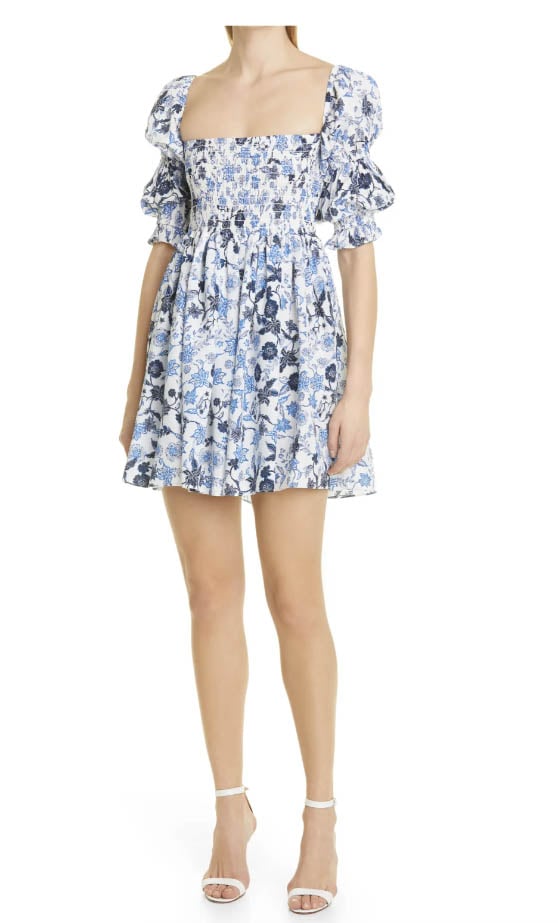 Misa Los Angeles Zadie Floral Print Minidress Menara Petals blue white best floral print mini dresses