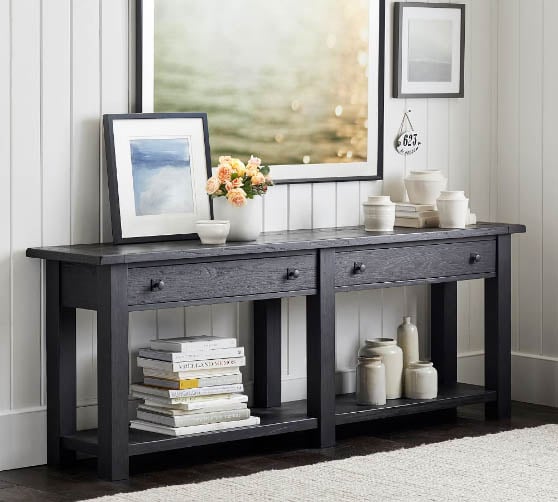 Pottery Barn Benchwright 83" Console Table Blackened Oak best black console tables