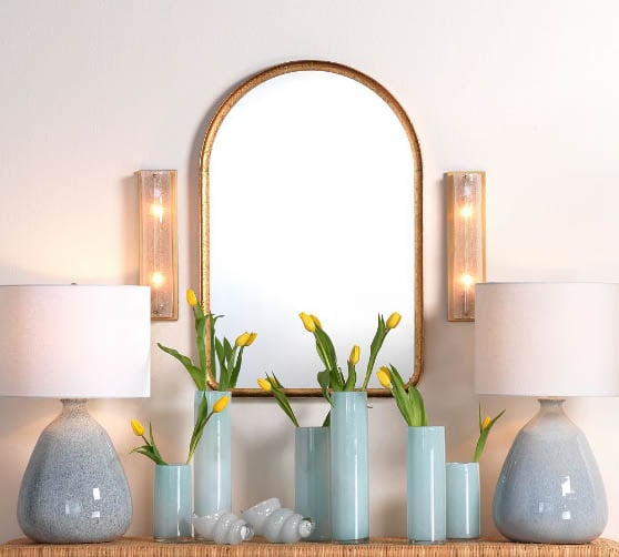 Pottery Barn Capital Arched Mirror Brass best gold mirrors