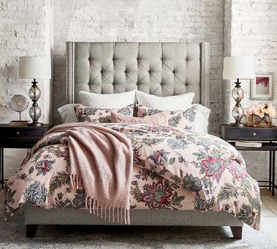 Pottery Barn Harper Tufted Upholstered Tall Bed best upholstered wingback beds
