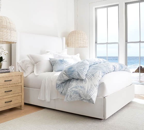 Pottery Barn Harper Upholstered Non-Tufted Tall Storage Platform Bed best upholstered wingback beds