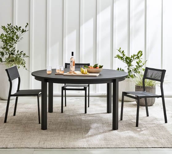 Pottery Barn Malibu 40" Metal Round Dining Table Black outdoor metal dining tables