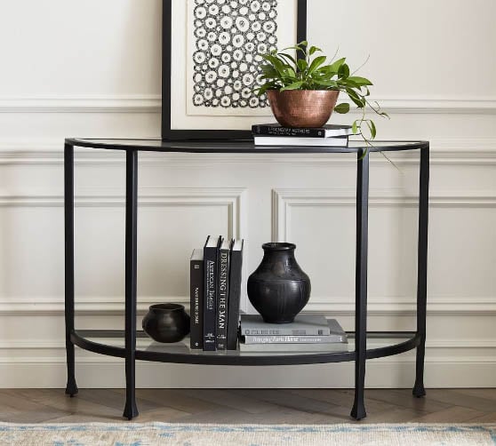 Pottery Barn Tanner 42" Demilune Console Table Black glass console tables