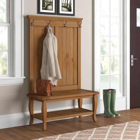 Winston Porter Bernnadette 40'' Wide Pine Solid Wood Hall Tree with Bench best rustic hall trees