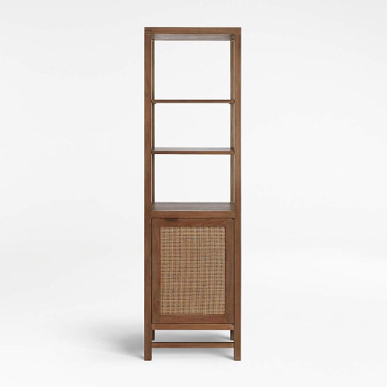 Crate&Barrel Blake Light Brown Teak and Rattan Tall Cabinet best rattan cabinets