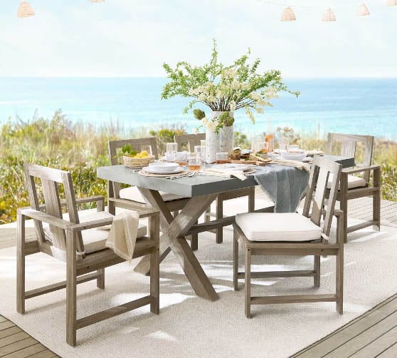 Pottery Barn Indio 72 Concrete & FSC® Eucalyptus X-Base Dining Table best outdoor concrete dining tables
