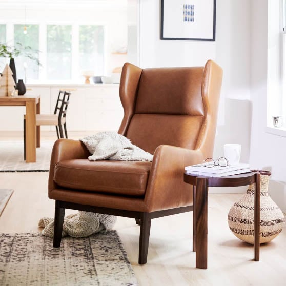 West Elm Ryder Leather Chair Nut Saddle Leather best modern leather armchairs
