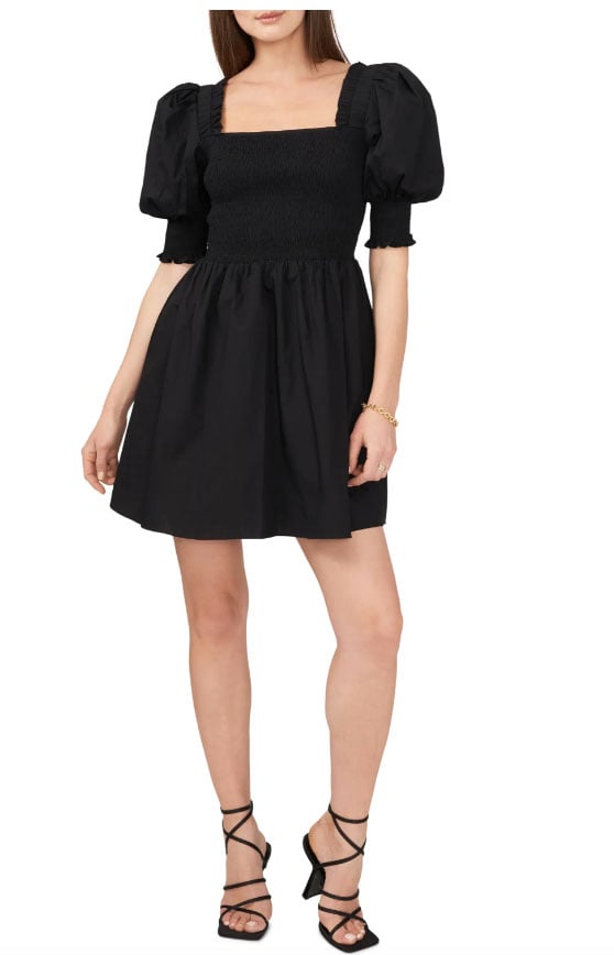 1.State Puff Sleeve Cotton Poplin Minidress Rich Black best puff sleeve mini dresses