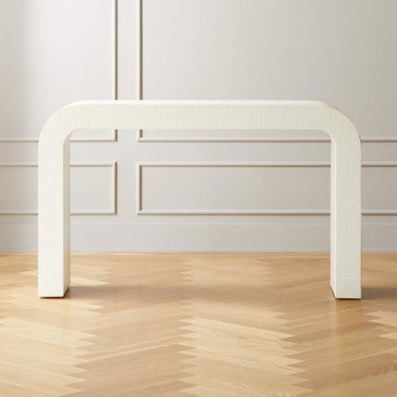 CB2 Horseshoe Ivory Lacquered Linen 52 Console Table best white console tables