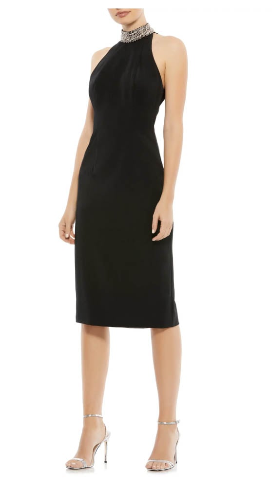 Mac Duggal Halter Column Midi Dress Black embellished halter cocktail dresses summer