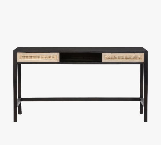 Pottery Barn Dolores 58" Cane Writing Desk with Drawers Black best cane desks