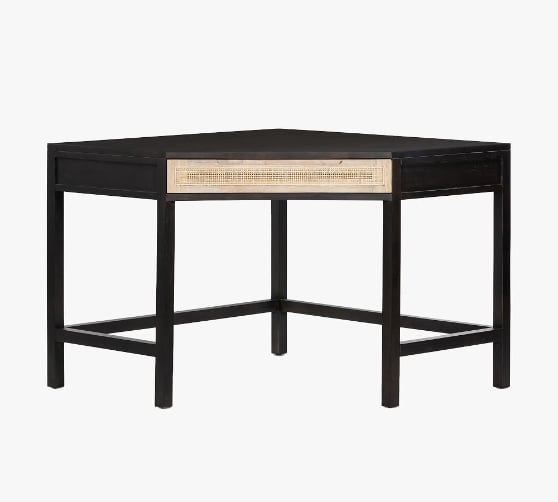 Pottery Barn Dolores Cane Corner Desk with Drawer Black best cane desks