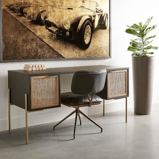 West Elm Lofted Rattan & Wood Desk Matte Black best cane desks