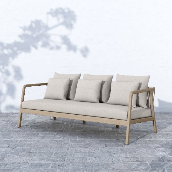 West Elm Rope & Wood Outdoor Sofa (81") Washed Brown Stone Gray best outdoor rope sofas