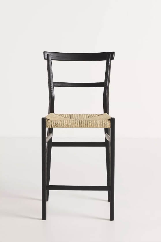 Anthropologie Oak Farmhouse Counter Stool Black rope counter stools