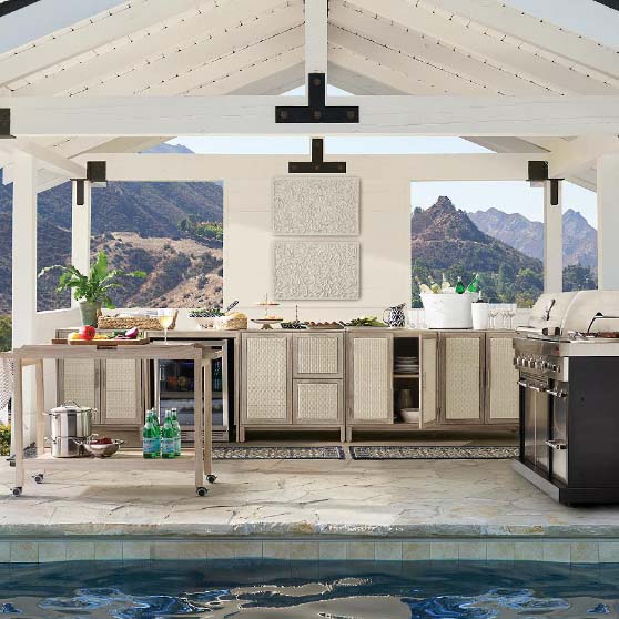 Frontgate Isola Outdoor Kitchen in Weathered Teak best outdoor rustic bars