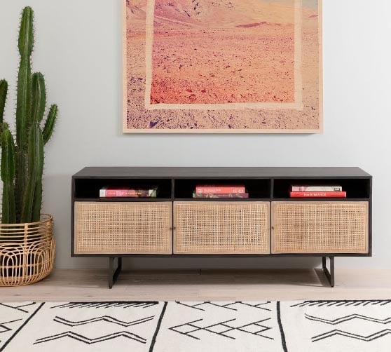 Pottery Barn Dolores 65 Cane Media Console Black cane media consoles