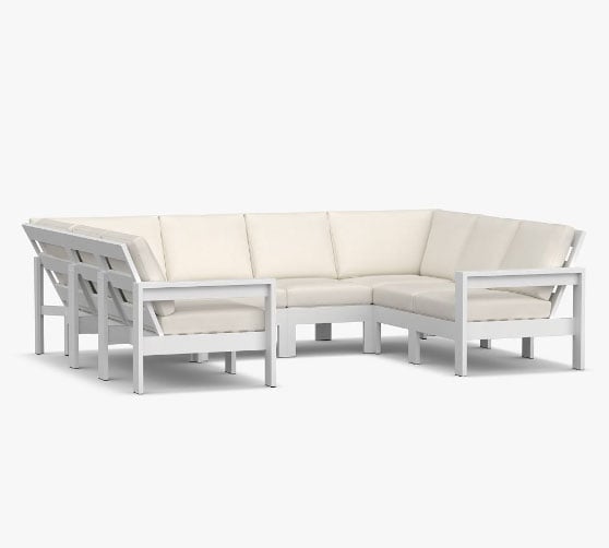 Pottery Barn Malibu Metal 8-Piece U-Shaped Sectional, White metal outdoor sectionals