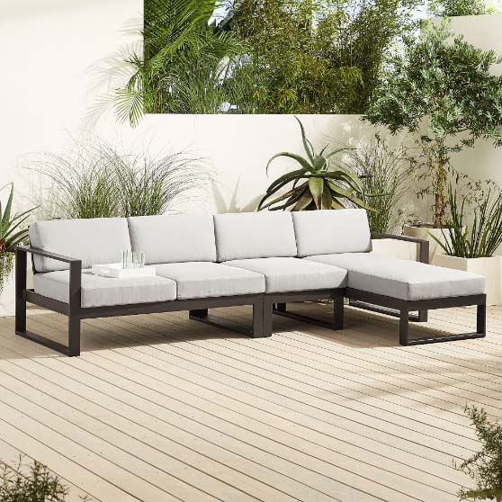 West Elm Portside Aluminum Outdoor 3-Piece Chaise Sectional (116) Antique Bronze best metal outdoor sectionals