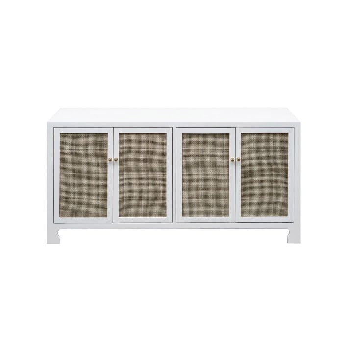 Williams Sonoma Home Rayne Media Console White cane media consoles