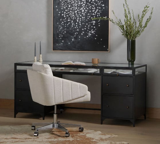 Pottery Barn Harmon 70" Executive Desk with Drawers Black modern executive desks