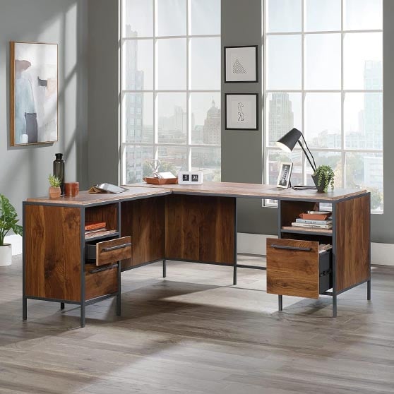 Sauder Nova Loft L-Shaped Desk Grand Walnut Finish best modern executive desks