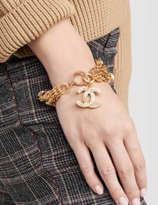 What Goes Around Comes Around Chanel Gold Crystal CC Bracelet chanel bracelets