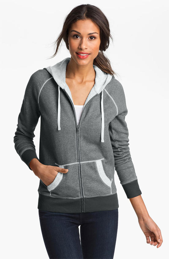 Caslon Cotton French Terry Hoodie in Grey Ebony Combo, Blue Moon Combo or Pink Sorbet Combo. Nordstrom 