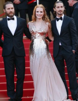 Actors Tom Hardy, Jessica Chastain and Shia LaBeouf arrive at "Lawless" Premiere at the Palais des Festivals during the 65th Annual Cannes Film Festival on May 19, 2012 in Cannes, France.