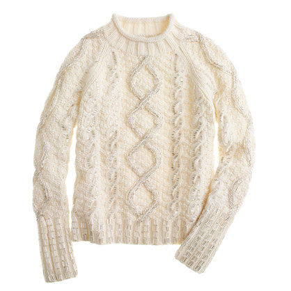 J.Crew Collection handknit cable sweater in antique white. J.Crew