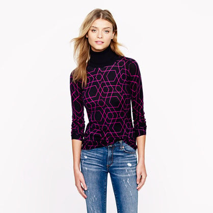 J.Crew Merino turtleneck sweater in abstract diamond in navy and pink. J. Crew