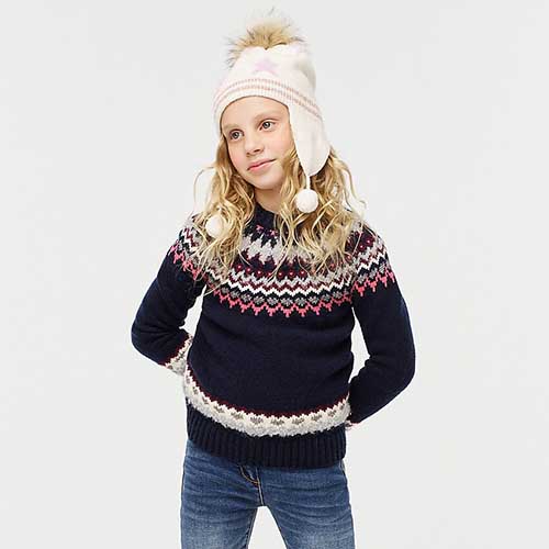 J.Crew Girls' crewneck Fair Isle sweater Item AF291 Navy Ivory Pink Multi sale